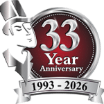 33 Year Anniversary badge with ribbon 1993–2026