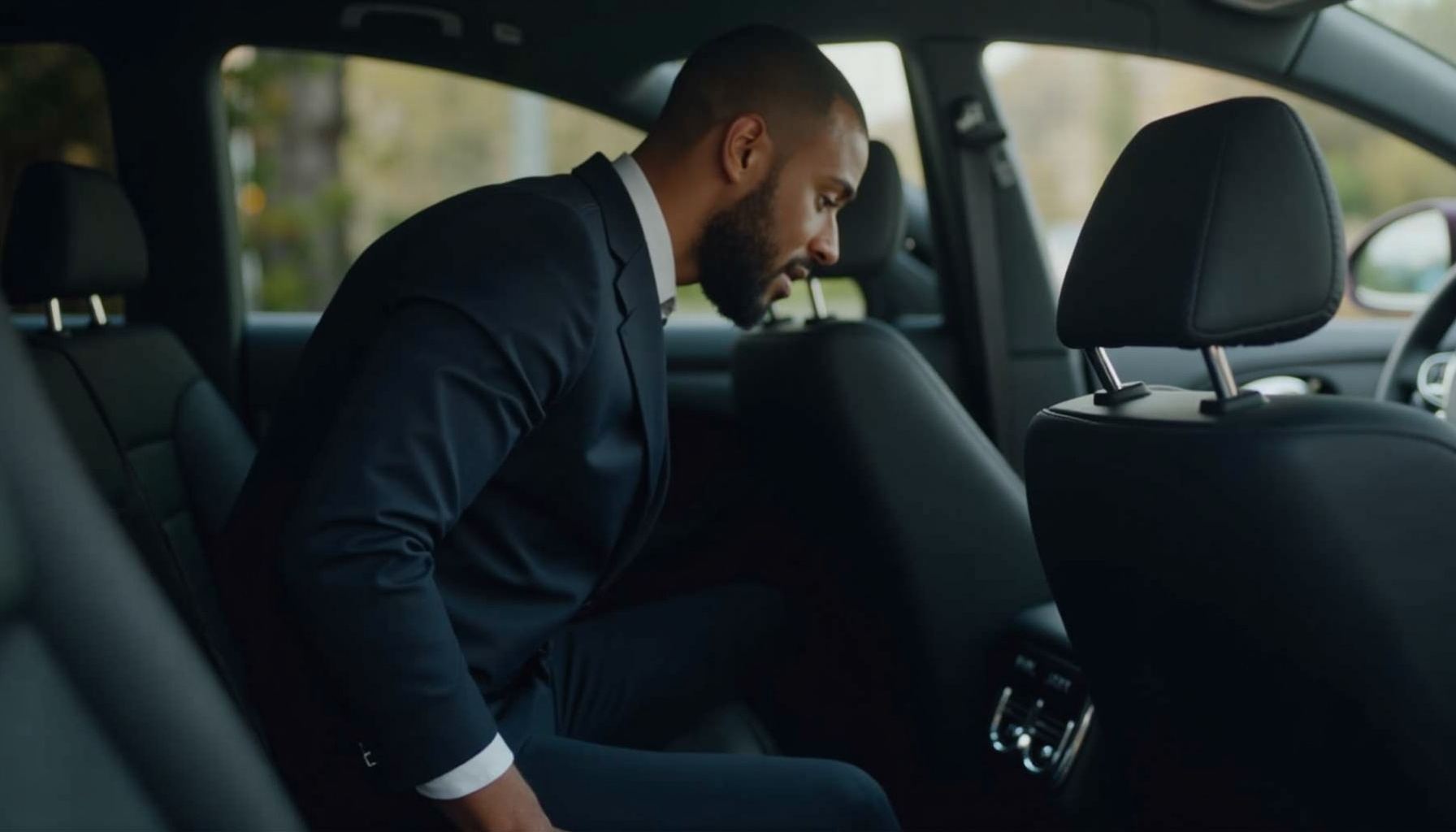 Corporate executive stepping out of a luxury sedan for Bronx corporate car service