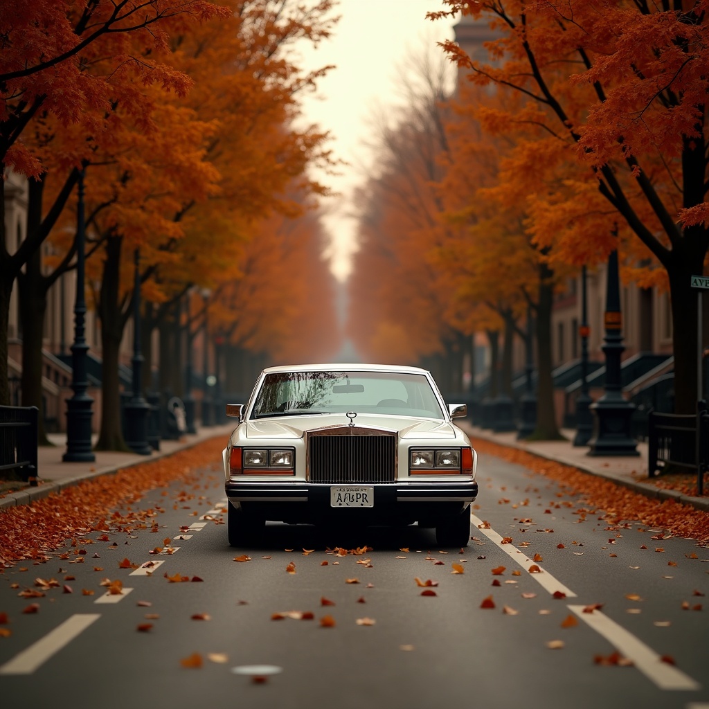 Pearl white limousine on Commonwealth Avenue in Boston, grand brownstone mansion