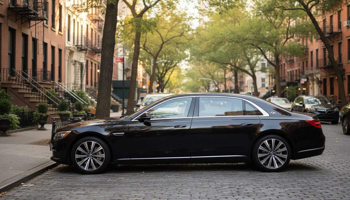 Empty luxury sedan interior ready for airport transportation in New York City