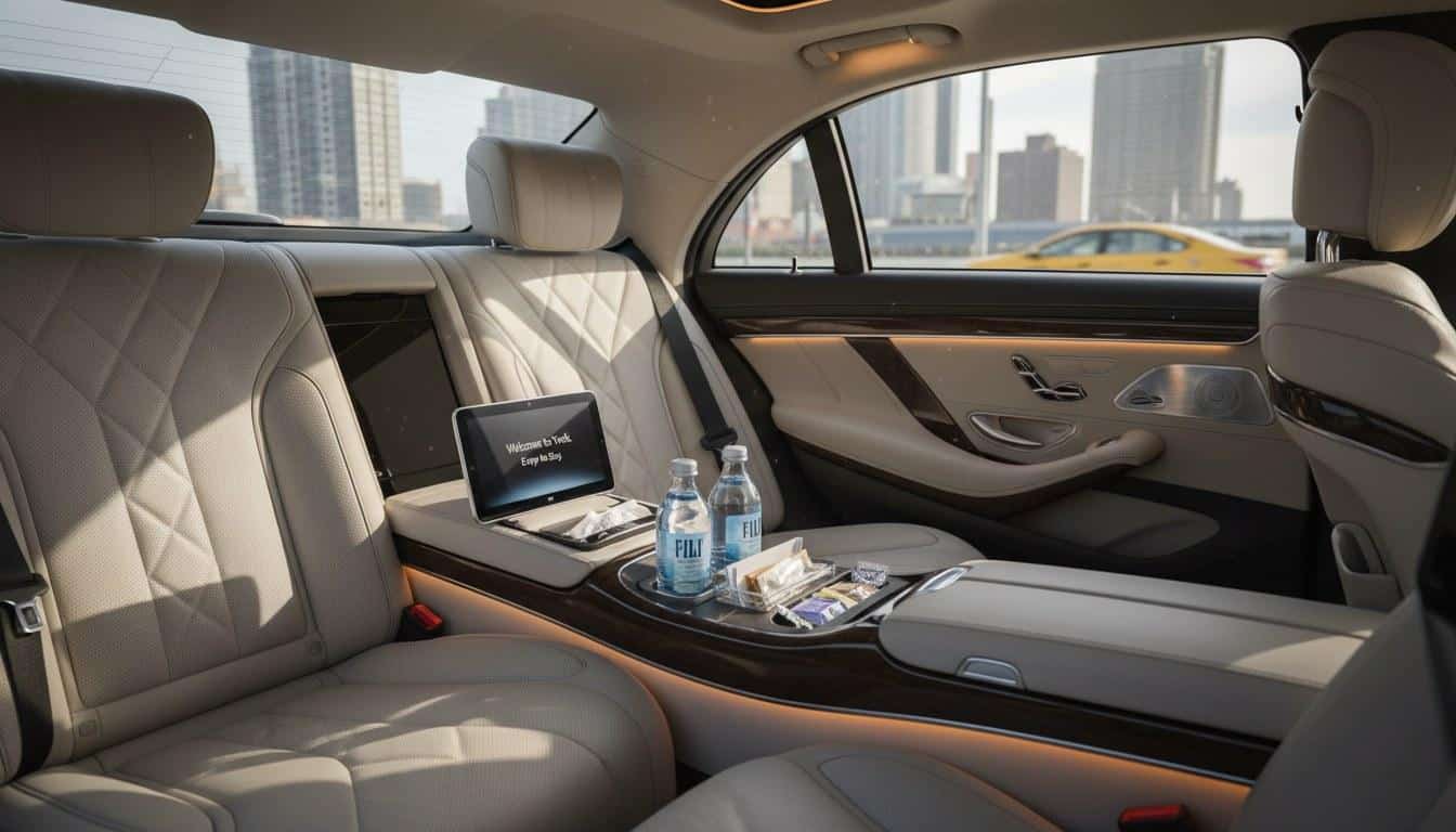 Fleet of black luxury vehicles available for airport transportation in New York City