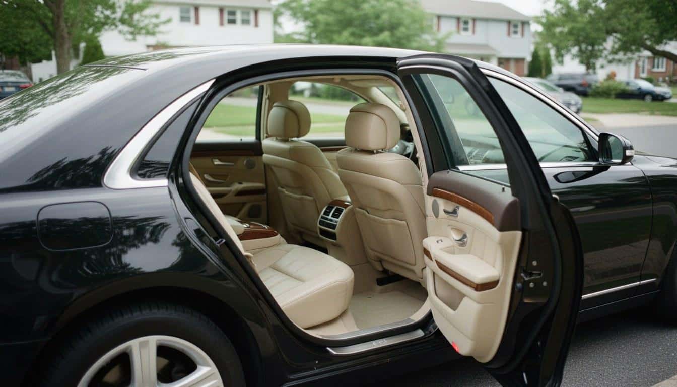 Black stretch limousine parked in Commack NY for a special event booking