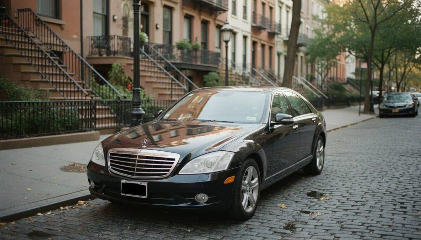 Black luxury SUV parked on a Cape Cod road ready for airport transfer service