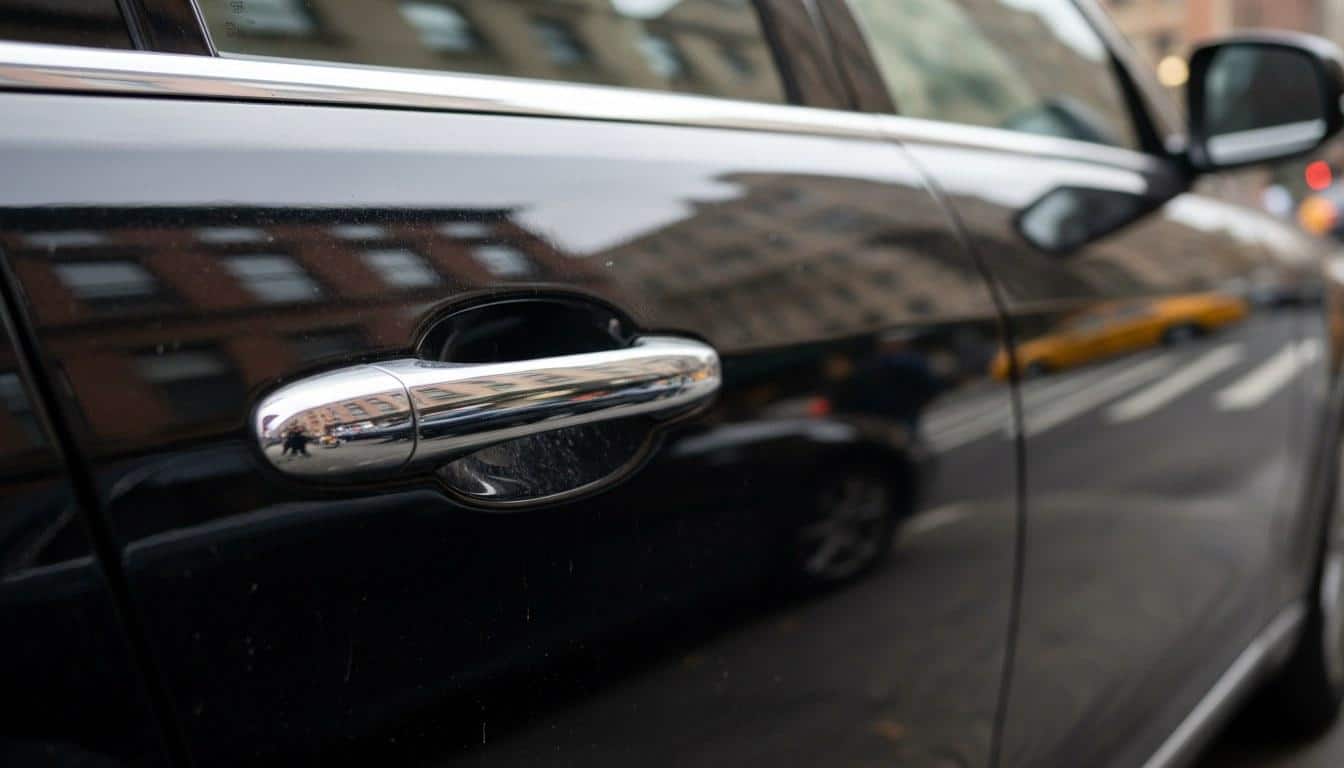 Black SUV limousine parked at a wedding venue entrance in NY