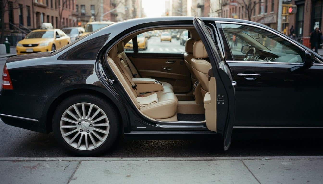 Black luxury SUV parked curbside for Hamptons airport transportation service