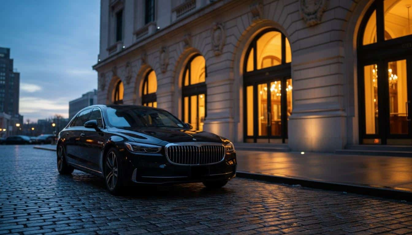 Black SUV limousine parked outdoors representing a wedding limo rental option