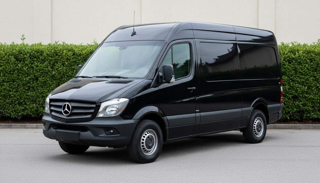 Black Mercedes Sprinter van, a smaller alternative to a party bus
