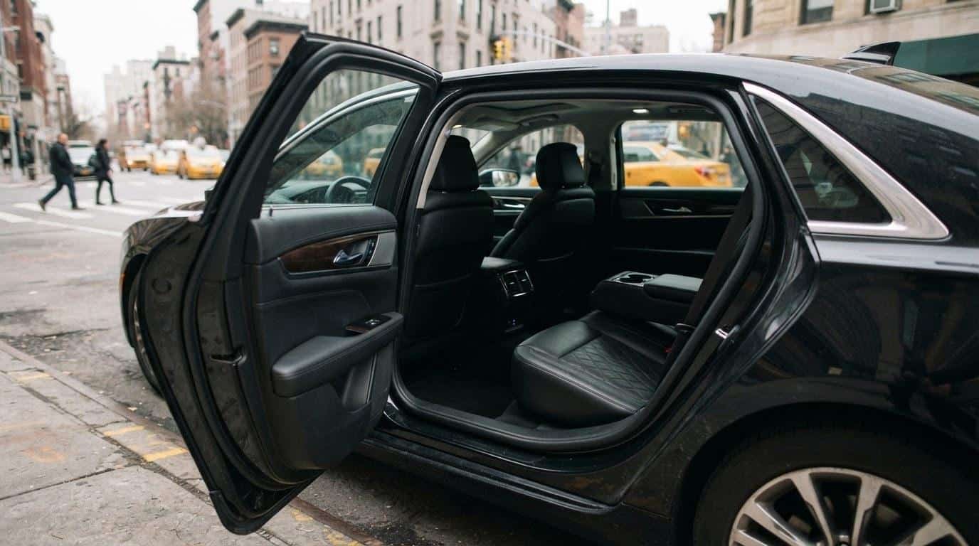 Black Mercedes Sprinter van parked curbside for group event transportation in NY