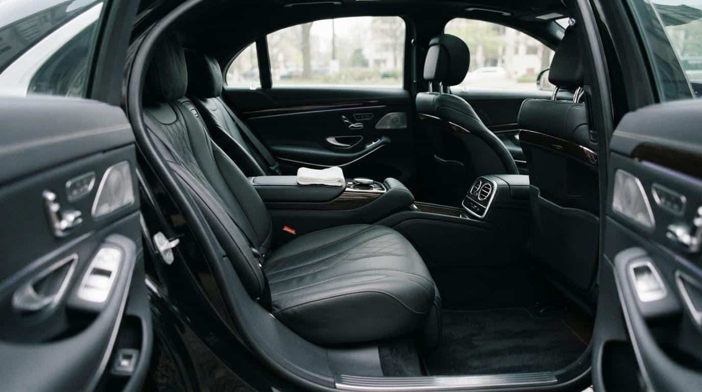 Immaculate interior of a professional chauffeur vehicle prepared for a passenger in New York